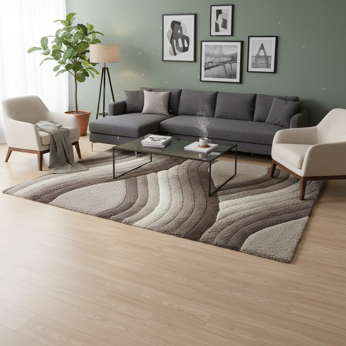 JUST HOME COLLECTION - Alfombra Living Suave Onda 3D Gris