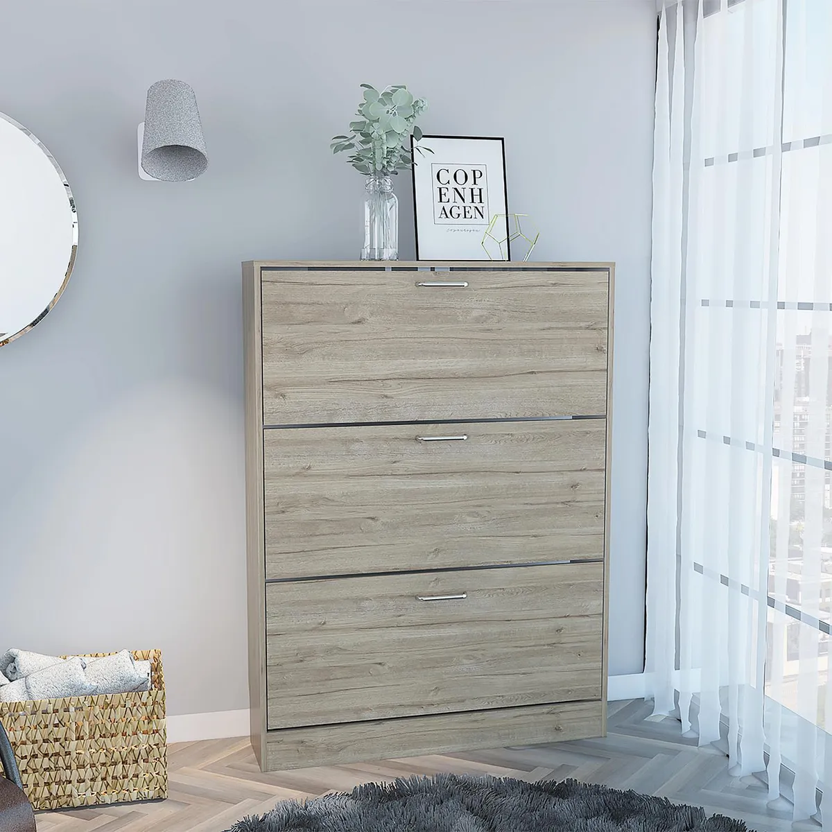 TUHOME - Zapatera Z-94 Melamina 3 Nivel(es) 94.2x128.7x35 cm Duna/Blanco