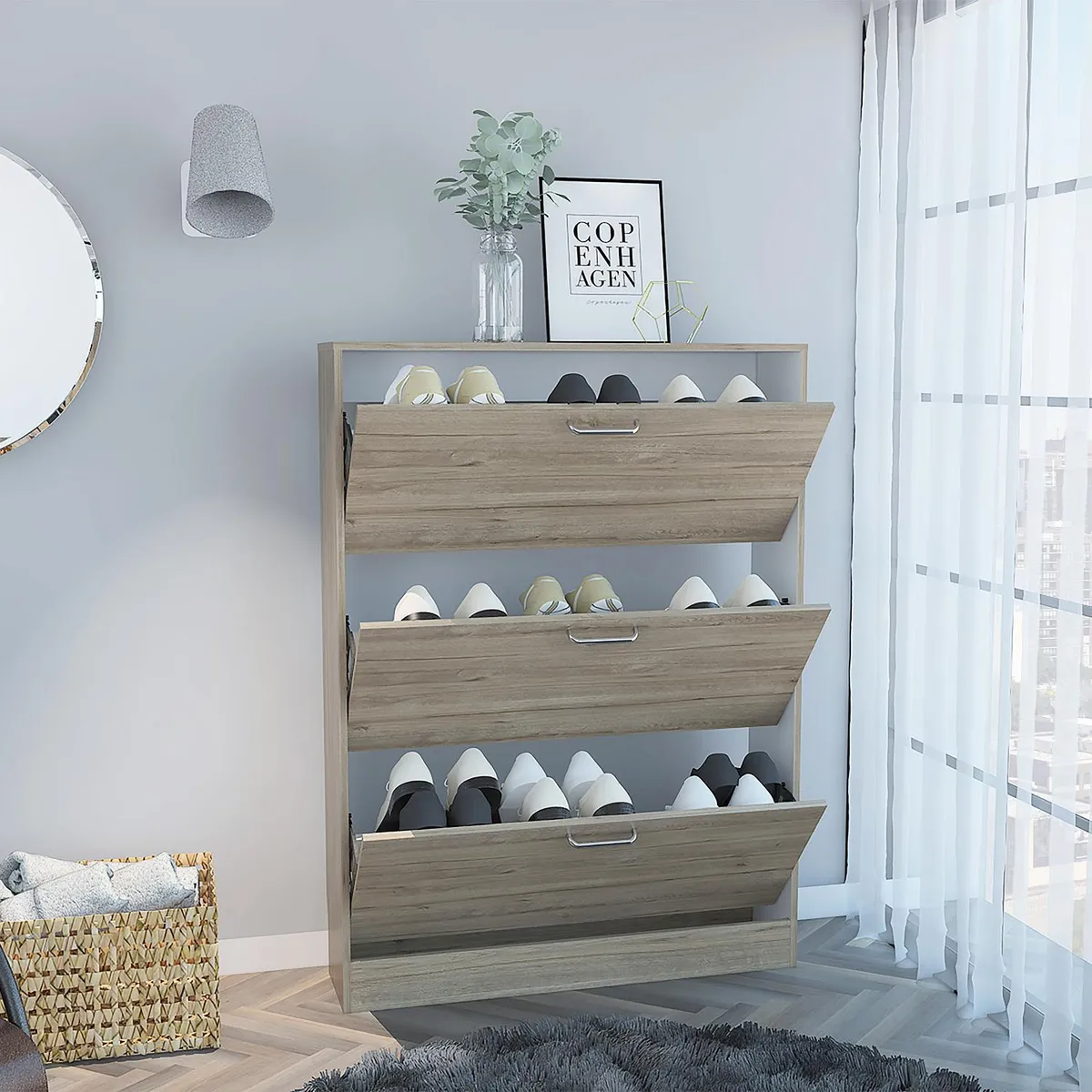 TUHOME - Zapatera Z-94 Melamina 3 Nivel(es) 94.2x128.7x35 cm Duna/Blanco