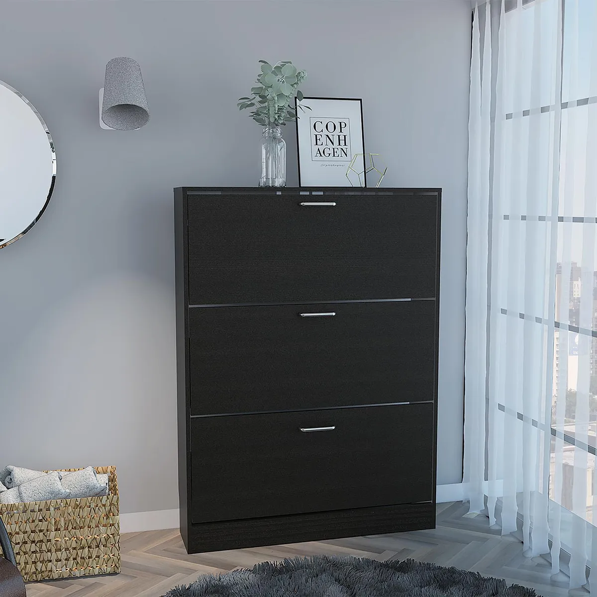 TUHOME - Zapatera Z-94 Melamina 3 Nivel(es) 94.2x128.7x35 cm Wengué/Blanco