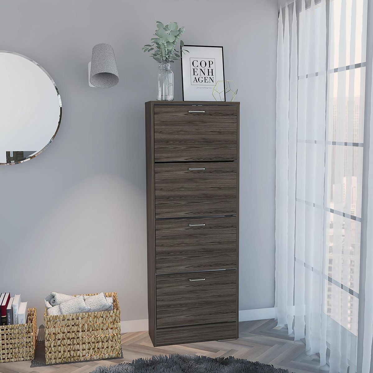 TUHOME - Zapatera Z-51 Melamina 4 Nivel(es) 51.2x140.6x35 cm Coñac/Blanco