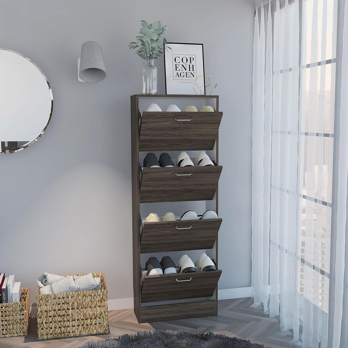 TUHOME - Zapatera Z-51 Melamina 4 Nivel(es) 51.2x140.6x35 cm Coñac/Blanco