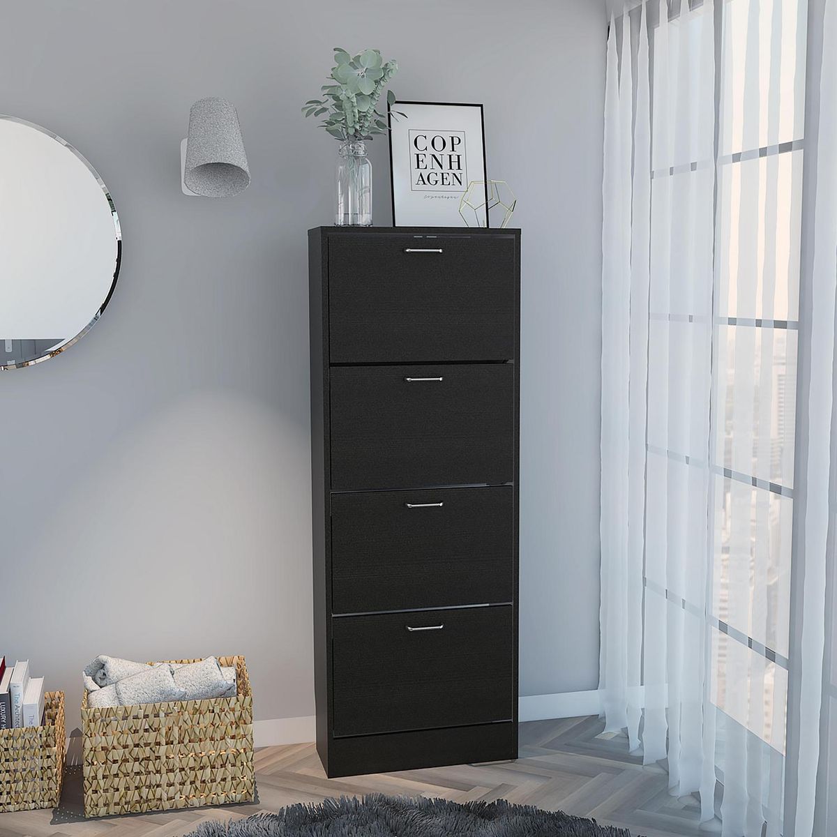 TUHOME - Zapatera Z-51 Melamina 4 Nivel(es) 51.2x140.6x40.6 cm Wengué/Blanco