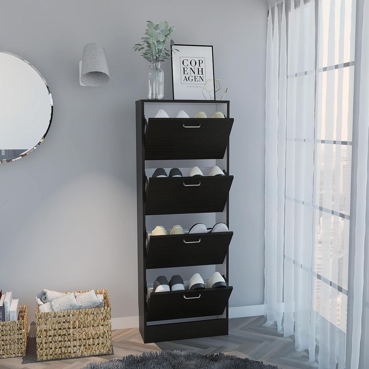 TUHOME - Zapatera Z-51 Melamina 4 Nivel(es) 51.2x140.6x40.6 cm Wengué/Blanco