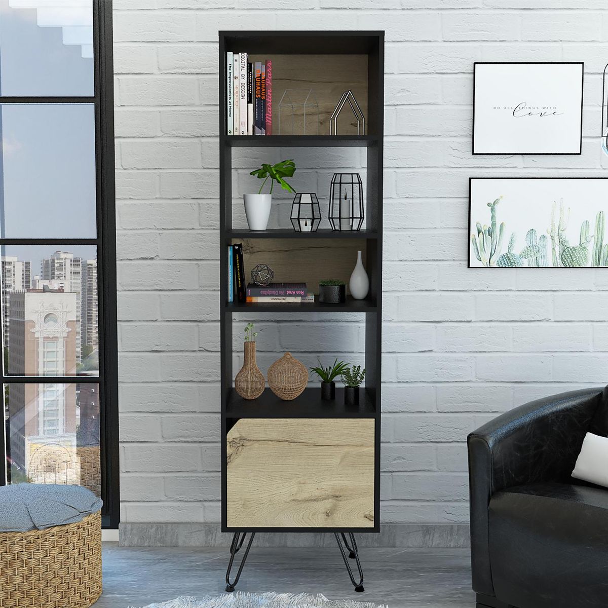 TUHOME - Librero Stamford Melamina 4 Nivel(es) 48.3x170.8x41 cm Wengué/Duna