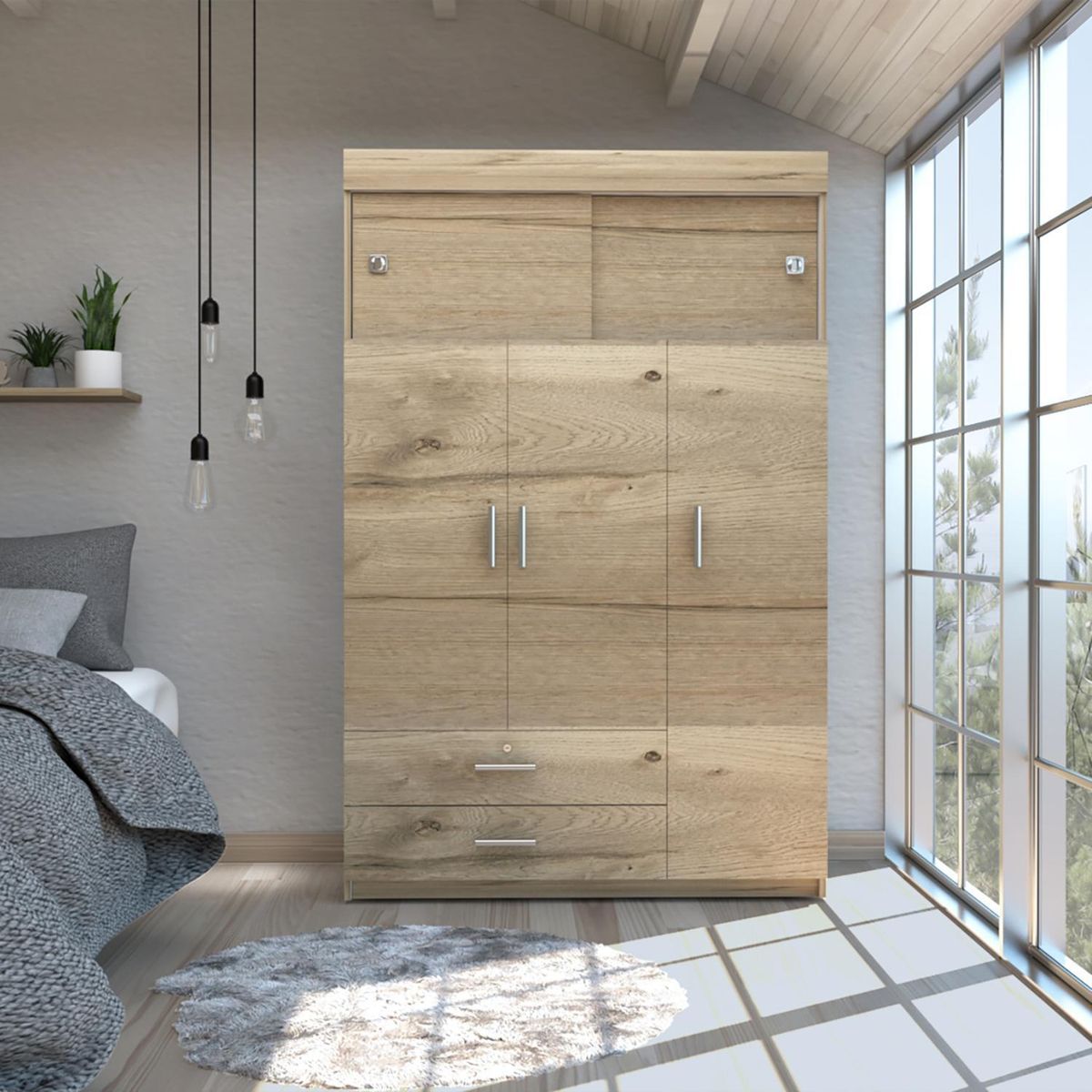 TUHOME - Clóset 5 Puerta(s) 2 Cajón(es) 4 Repisa(s) 120x187.5x51.5 cm Blanco