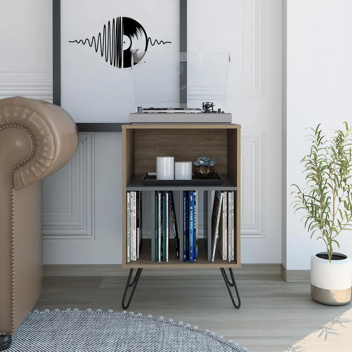 TUHOME - Mueble funcional 50x80x45 cm miel/plomo