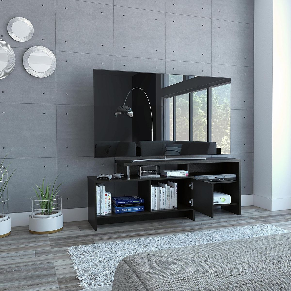 TUHOME - Mesa para TV 143x56x38 cm wengue