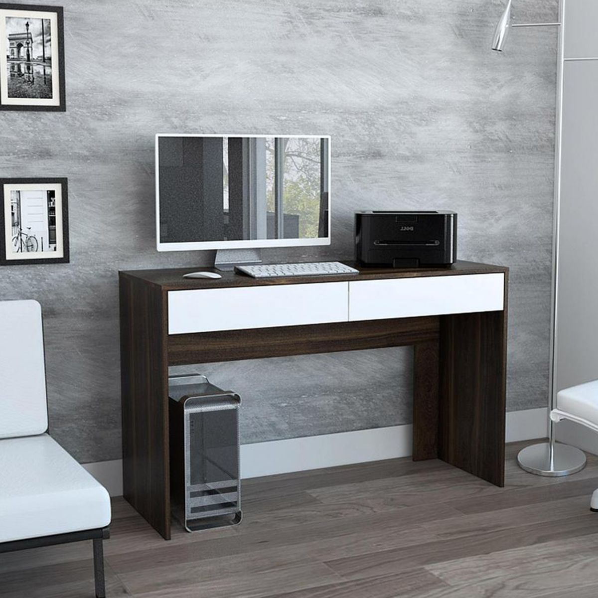 TUHOME - Escritorio 45x120x75 cm melamina habano/blanco