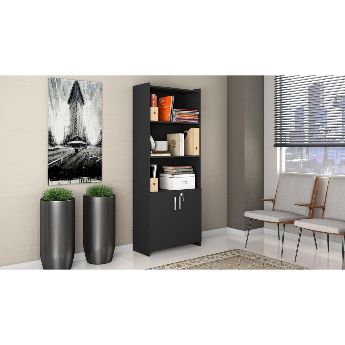 HOME MOBILI - Librero MDF 5 Nivel(es) 70x178x31 cm Negro