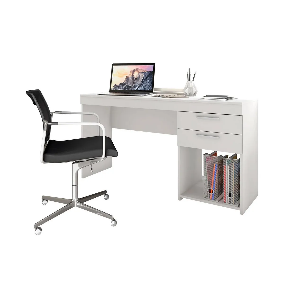 HOME MOBILI - Escritorio 2 cajones blanco 76x121x43 cm