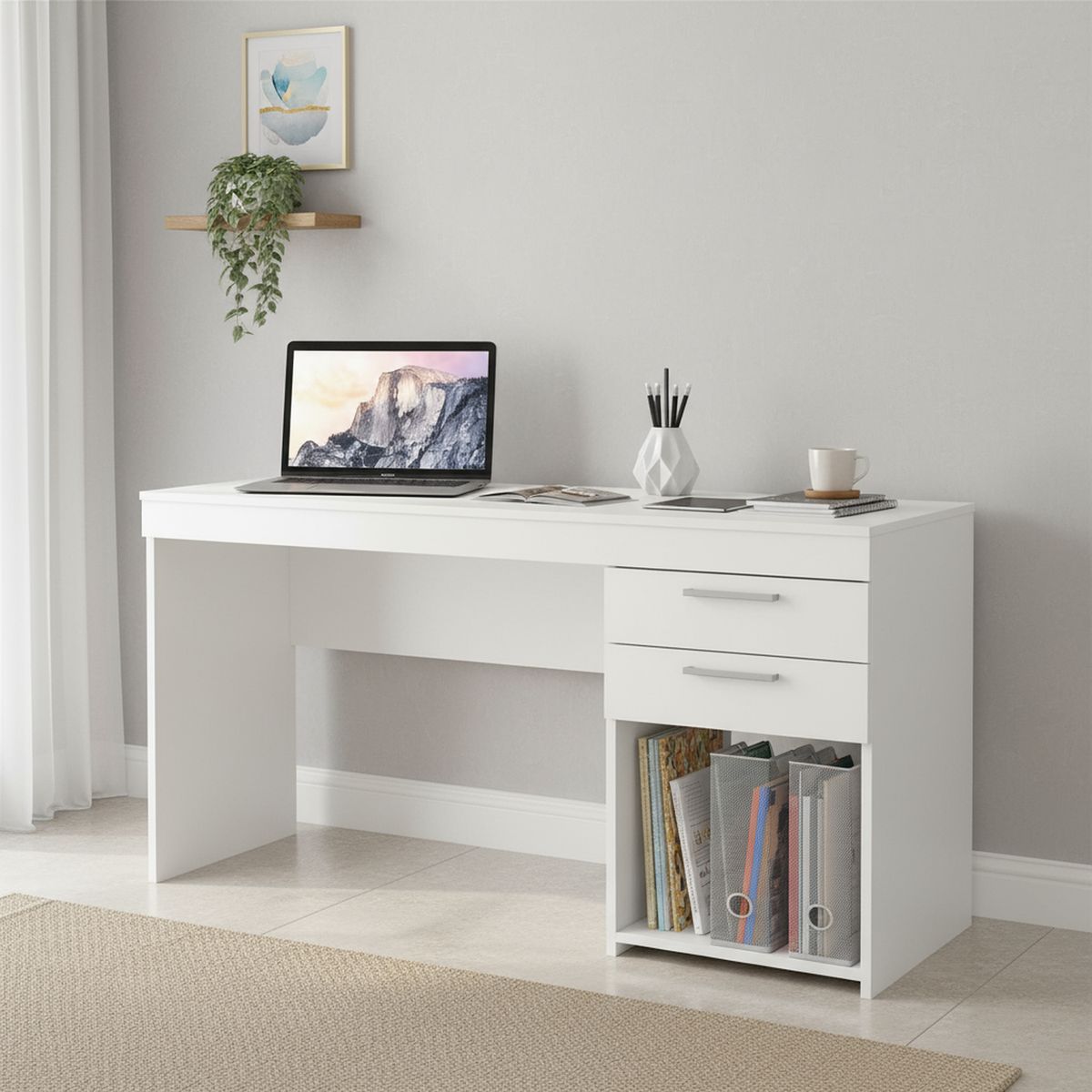 HOME MOBILI - Escritorio 2 cajones blanco 76x121x43 cm