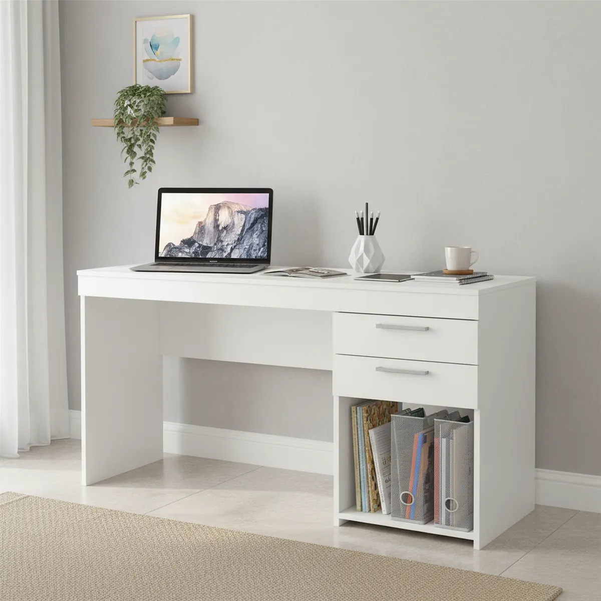 HOME MOBILI - Escritorio 2 cajones blanco 76x121x43 cm