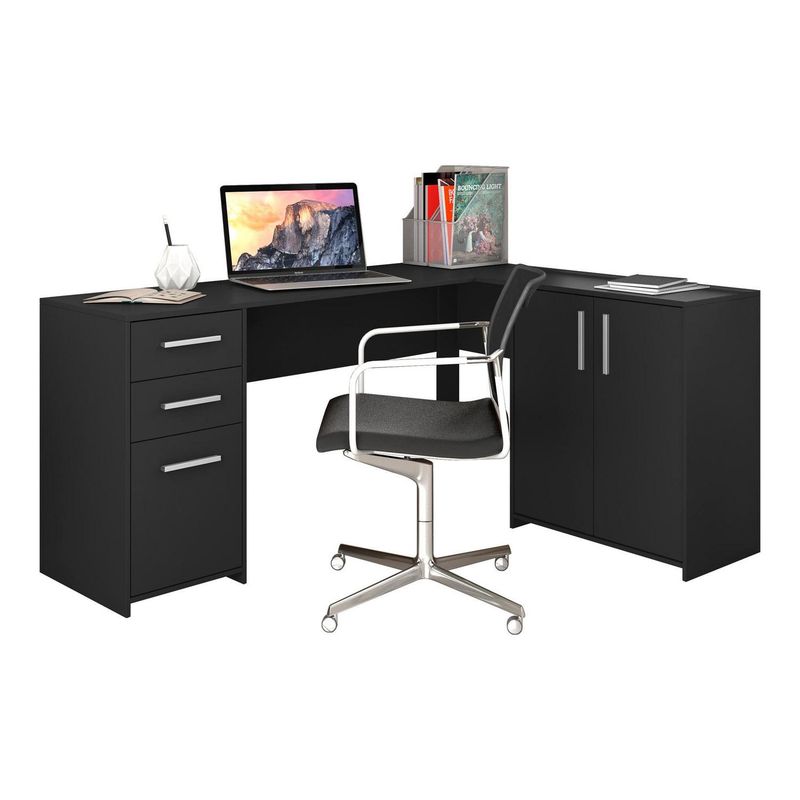 HOME MOBILI - Escritorio 2 cajones 3 puertas negro 74x157x45 cm