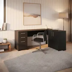 HOME MOBILI - Escritorio en L Esquinero Mónaco Negro 157x74x45 cm