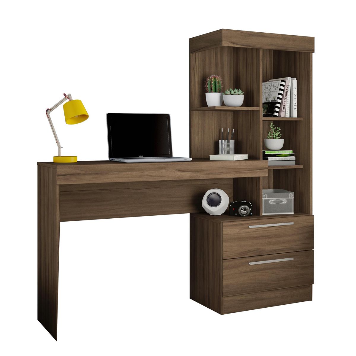 HOME MOBILI - Escritorio 2 cajones 4 repisas nogal 137x132x38 cm