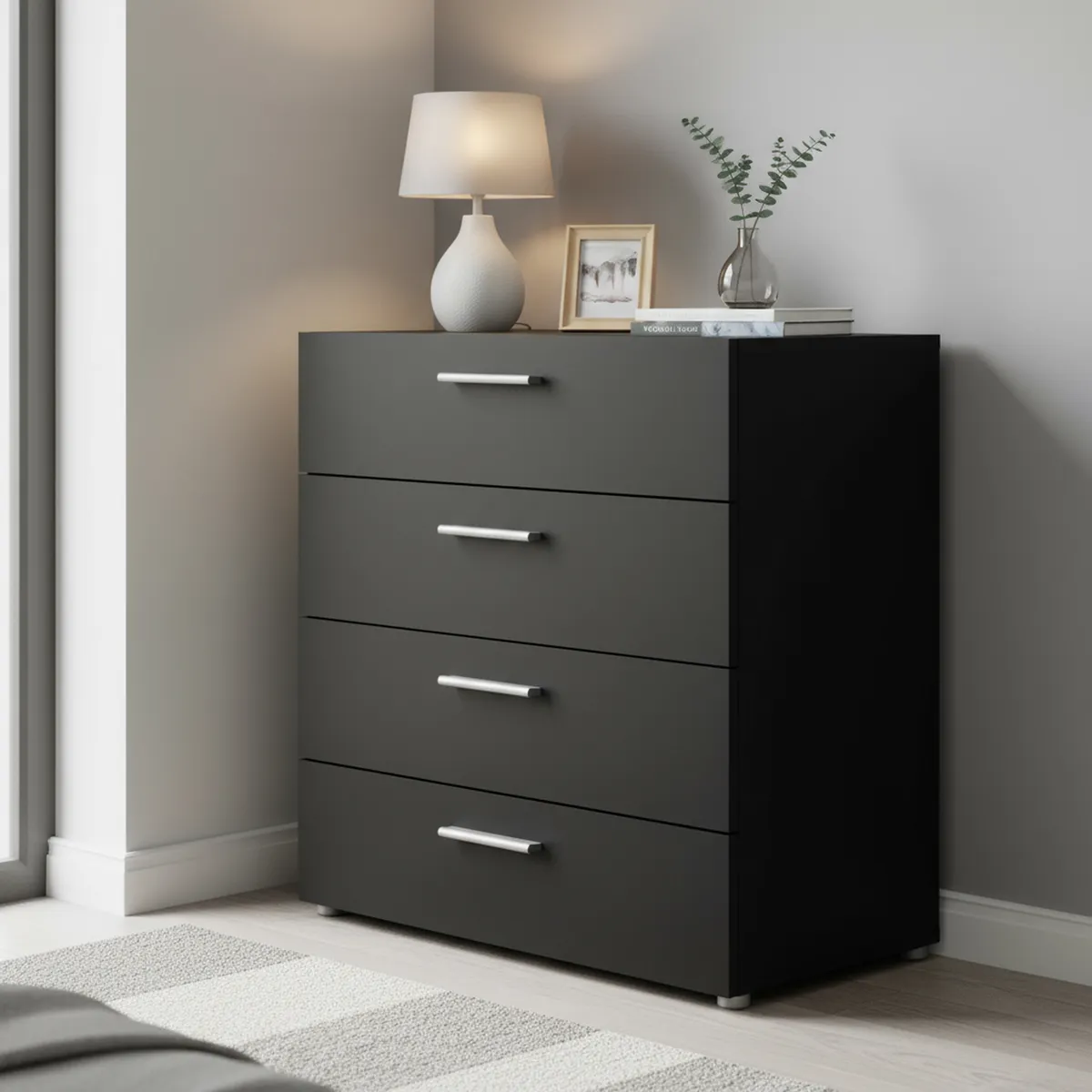 TVILUM - Cómoda 4 Cajón(es) Pepe 80x68x40 cm Negro