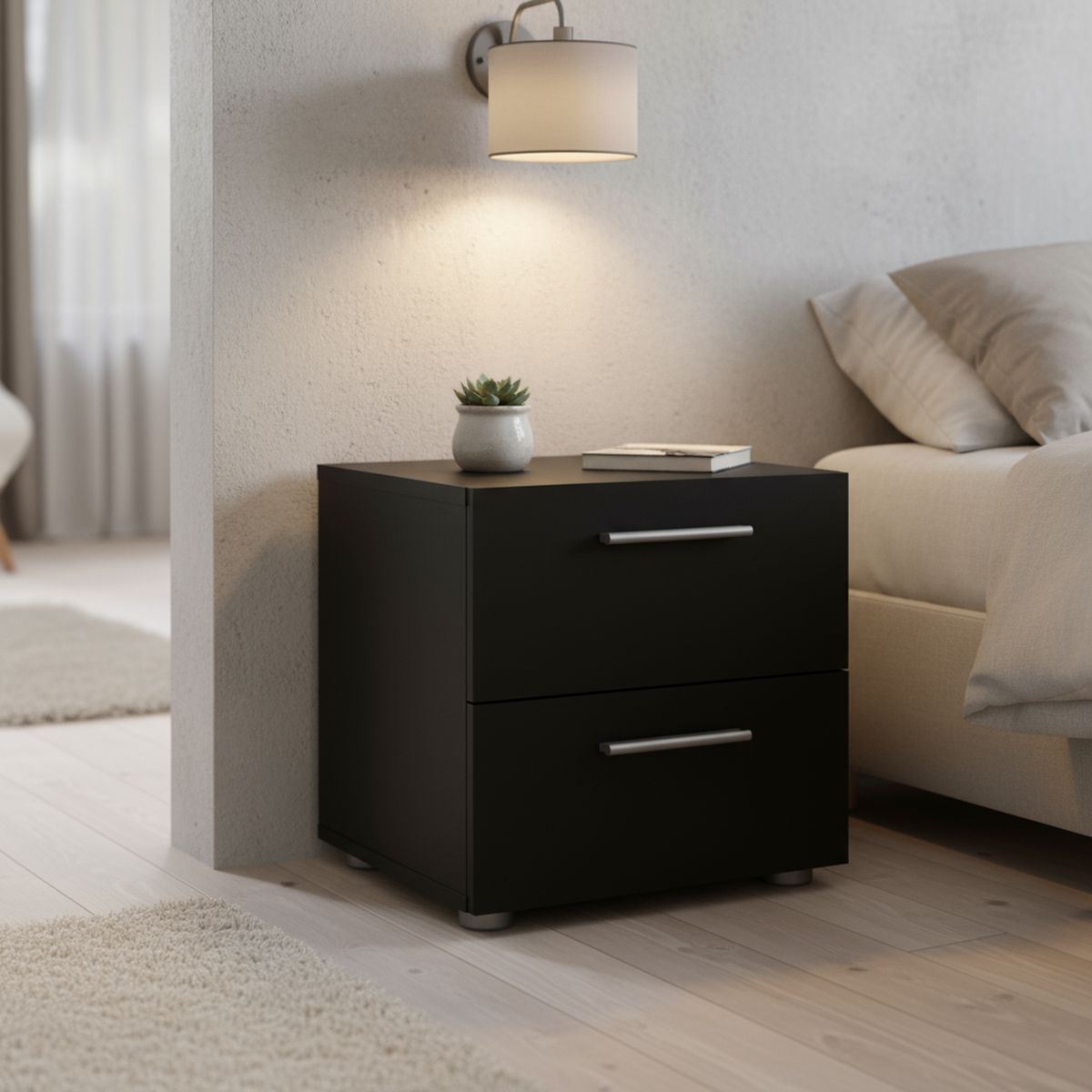 TVILUM - Velador 2 Cajón(es) Pepe 40x42x40 cm Negro