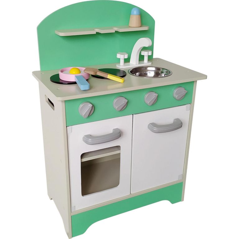 Cocina madera con accesorios verde