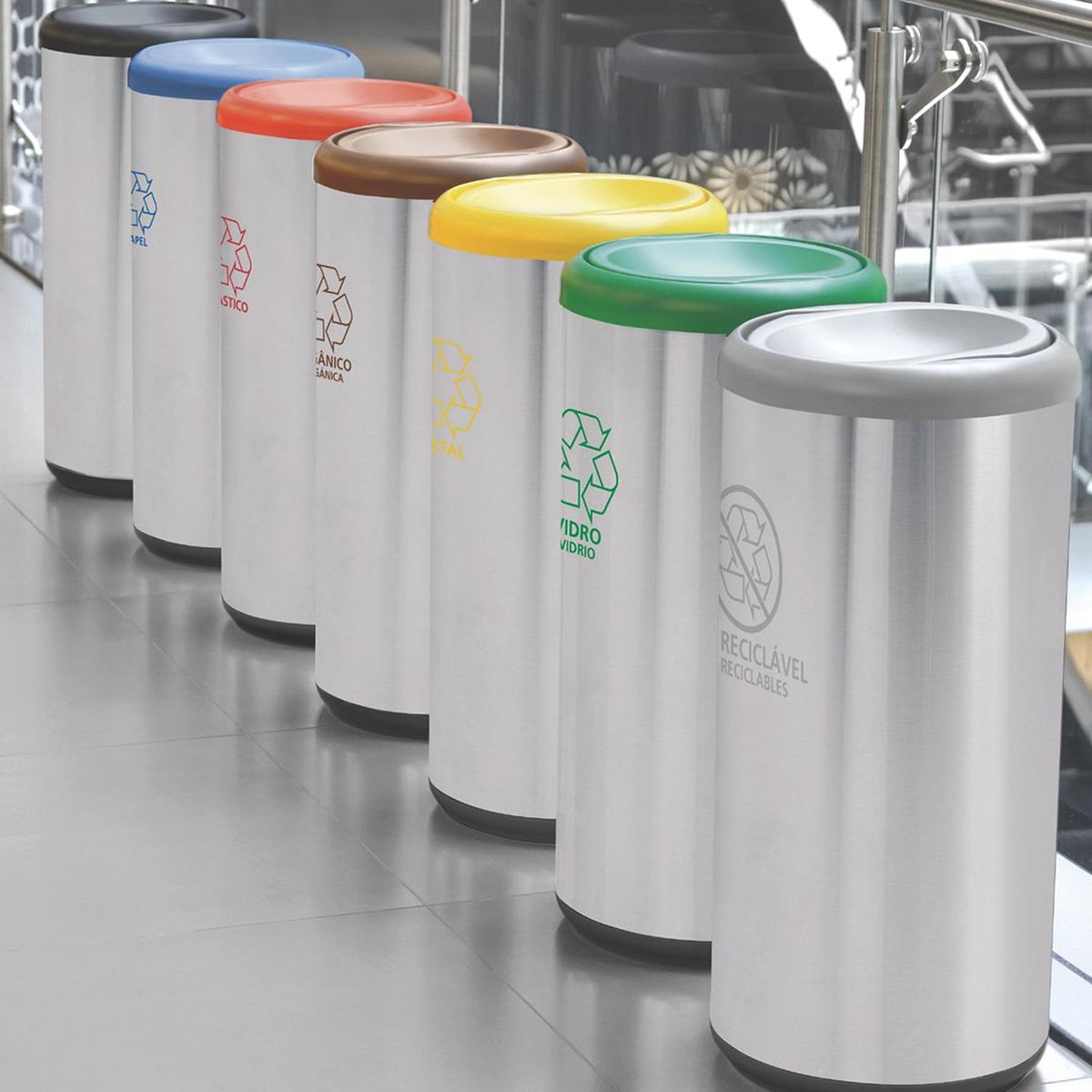 TRAMONTINA - Basurero 40 Litros Acero inoxidable Gris/roja