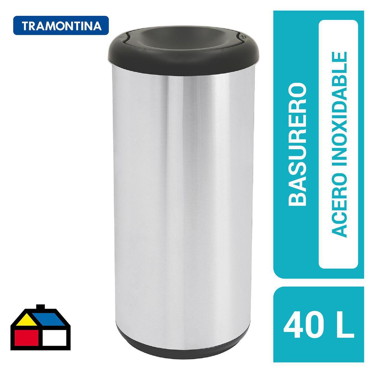 TRAMONTINA - Basurero 40 Litros Acero Inoxidable Gris/negro