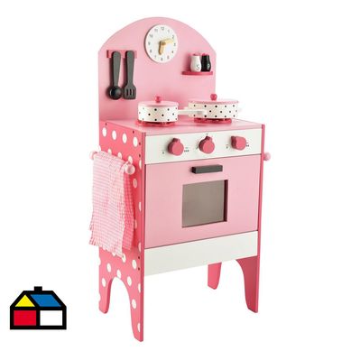 Cocina madera con accesorios rosado