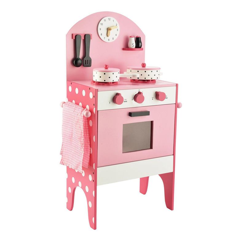Cocina madera con accesorios rosado