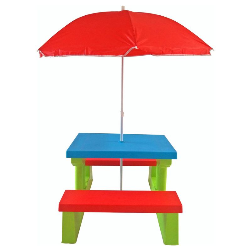 GAME POWER - Set 3 en 1 Mesa+Banca+Quitasol 107x135x107 cm Multicolor