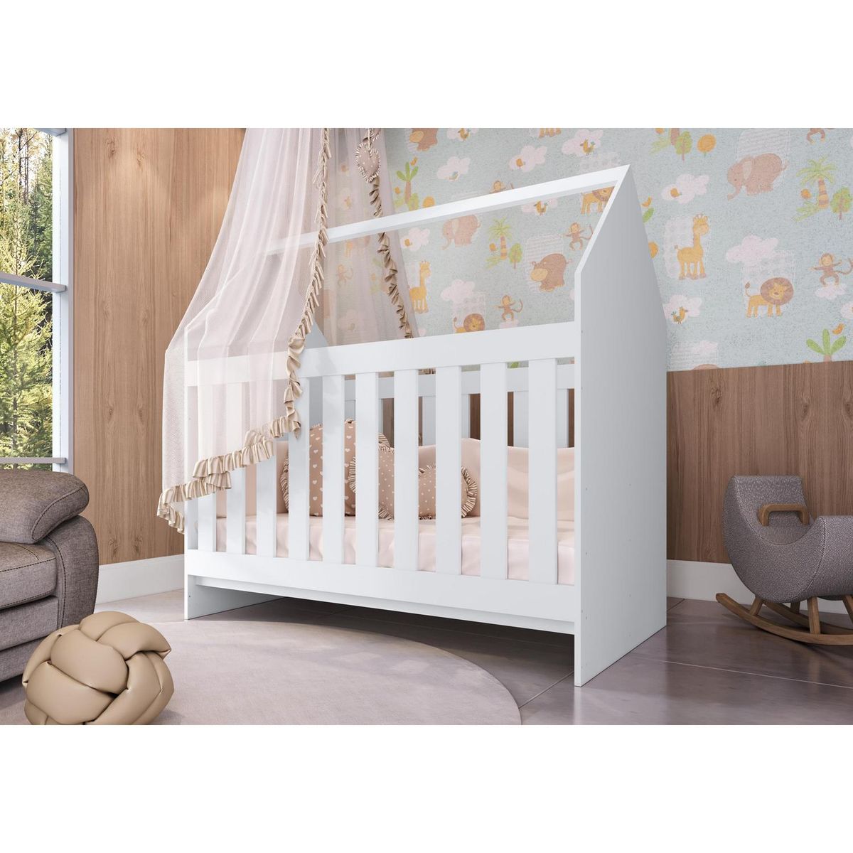 KIDSCOOL - Cuna casita 70x130x133 cm blanca