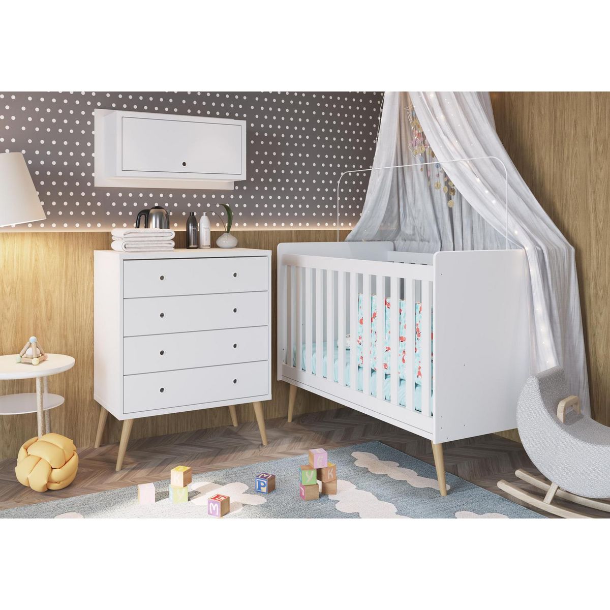 KIDSCOOL - Cuna con altura regulable 64x107x133 cm blanca
