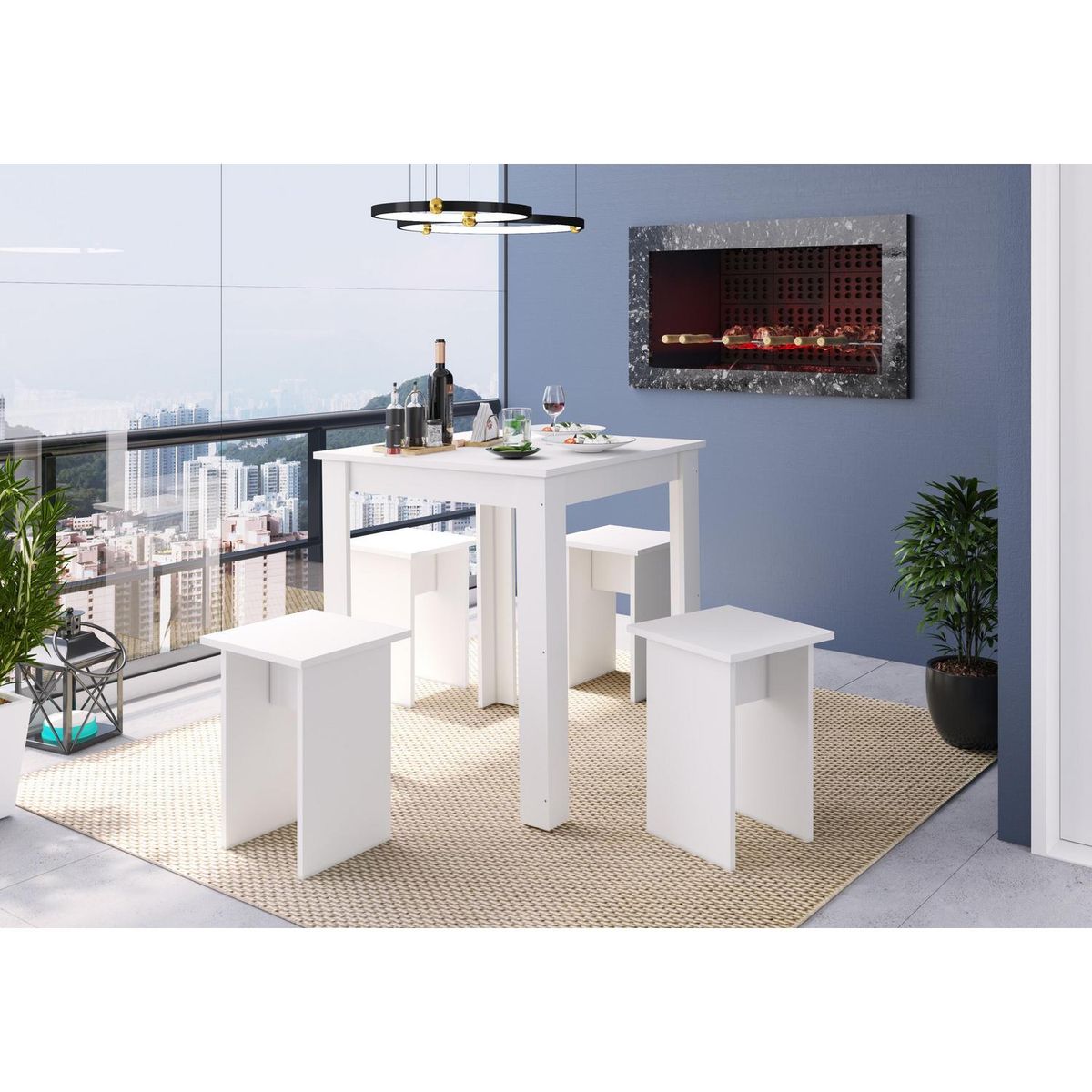 BE DESIGN - Juego de Comedor Amalfi 4 Sillas Mesa Cuadrada 67,8x75x67,8 cm Blanco