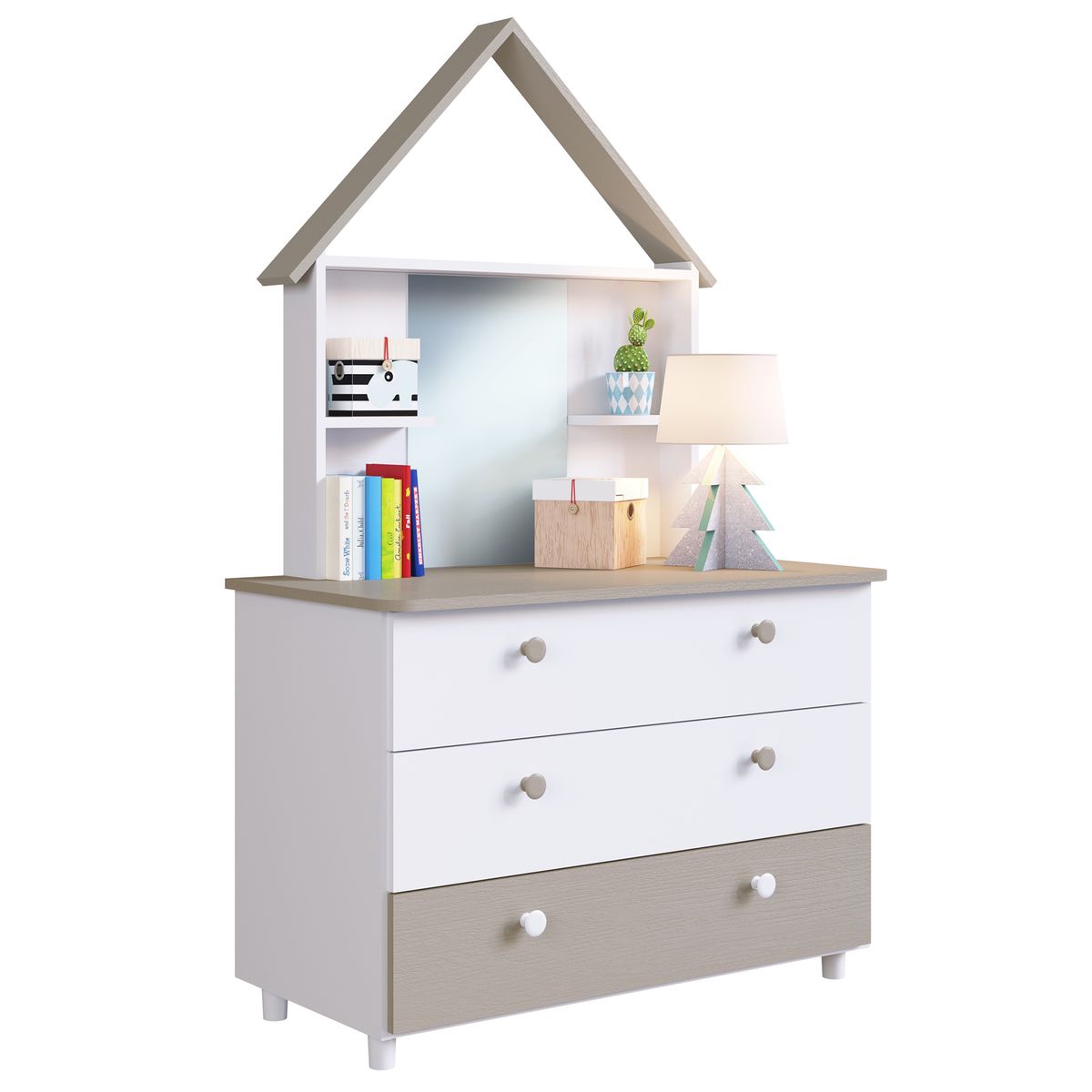 KIDSCOOL - Cómoda con Espejo 3 Cajón(es) Children House 90x146x45 cm Blanco