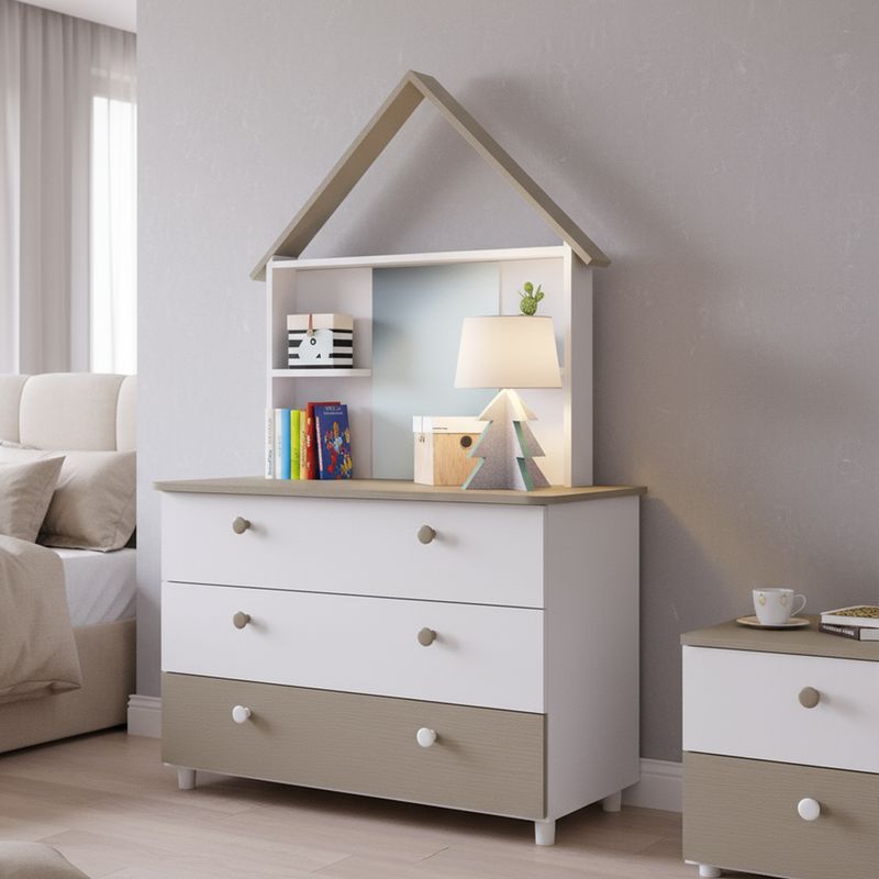 KIDSCOOL - Cómoda con Espejo 3 Cajón(es) Children House 90x146x45 cm Blanco
