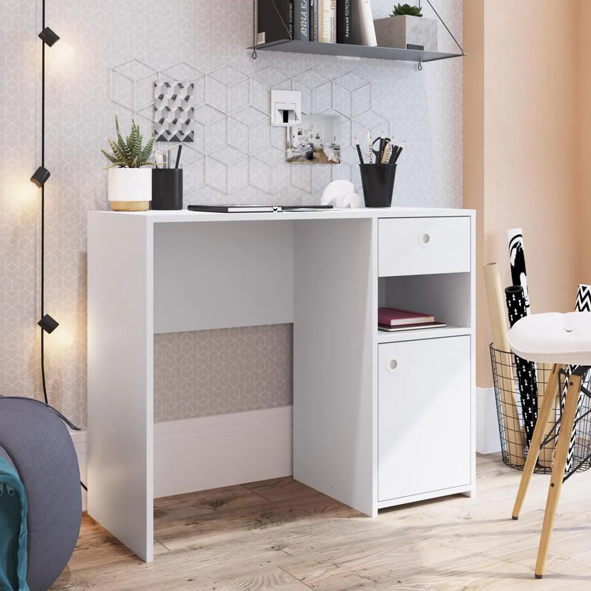 BE DESIGN - Escritorio 38x98x74 cm MDP blanco