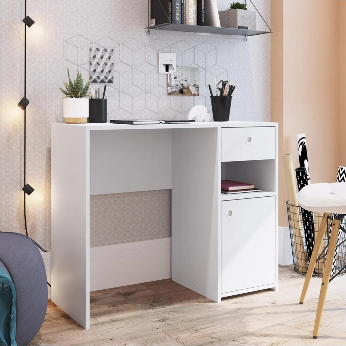 BE DESIGN - Escritorio 38x98x74 cm MDP blanco