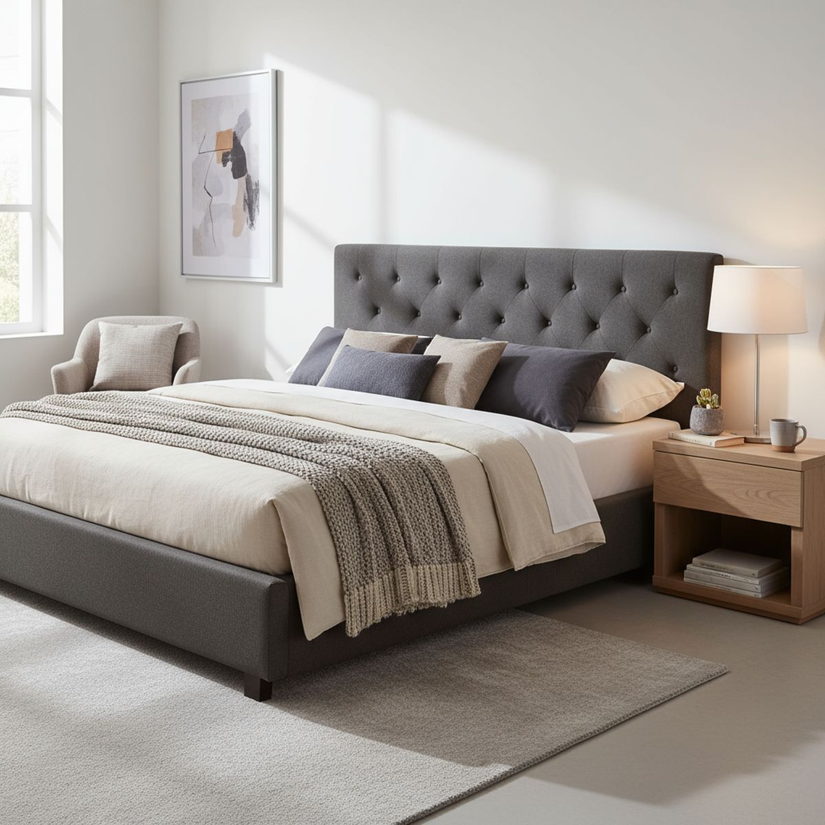 CIC - Respaldo king 190x128x10 cm gris/grafito