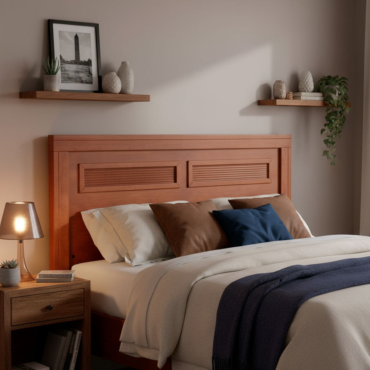 CIC - Respaldo king 195x75x4 cm marrón envejecido