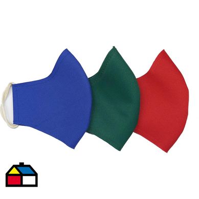 Mascarilla lavable pack 3 unidades colores