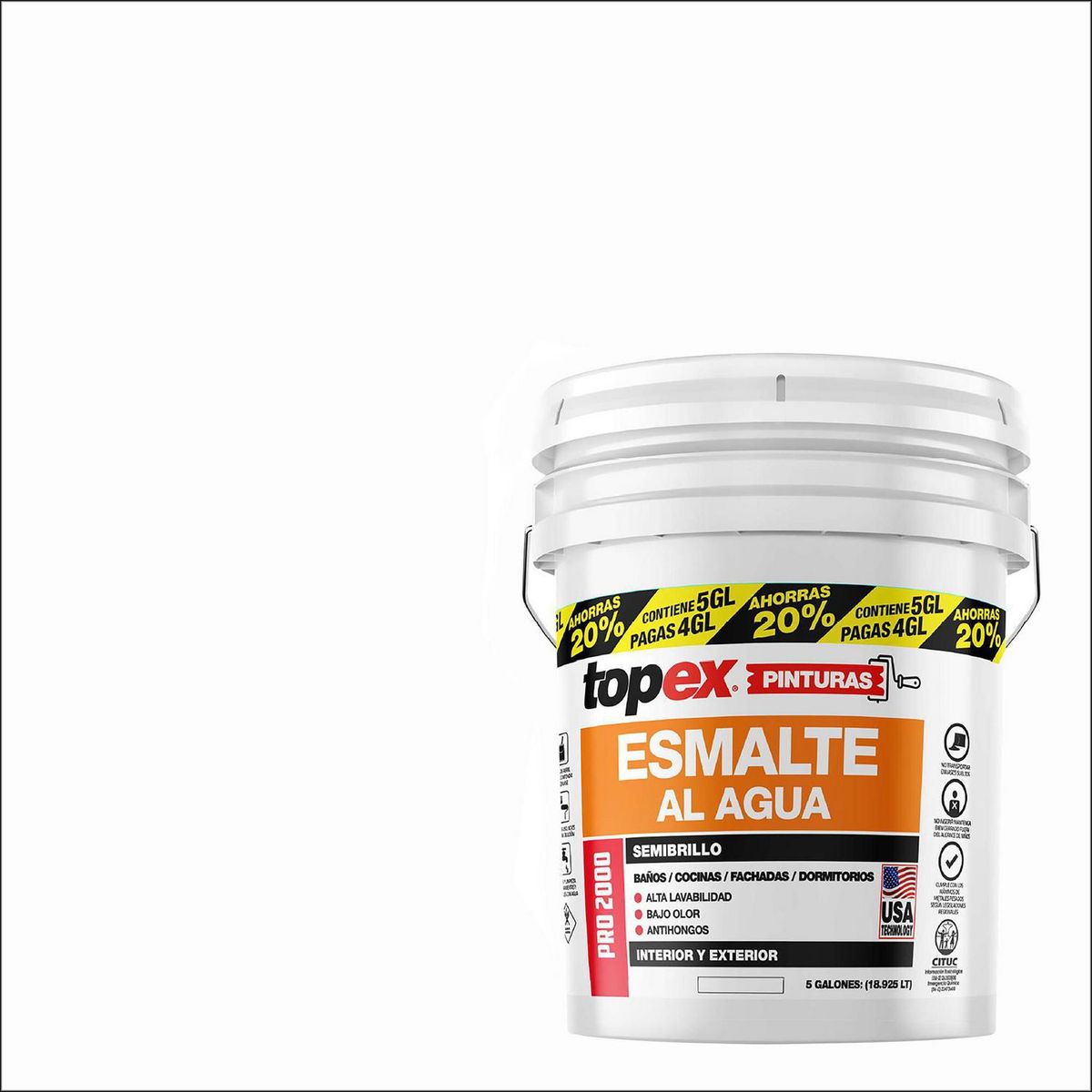 TOPEX - Esmalte al Agua Tineta 5 galón(es) Semibrillante Blanco