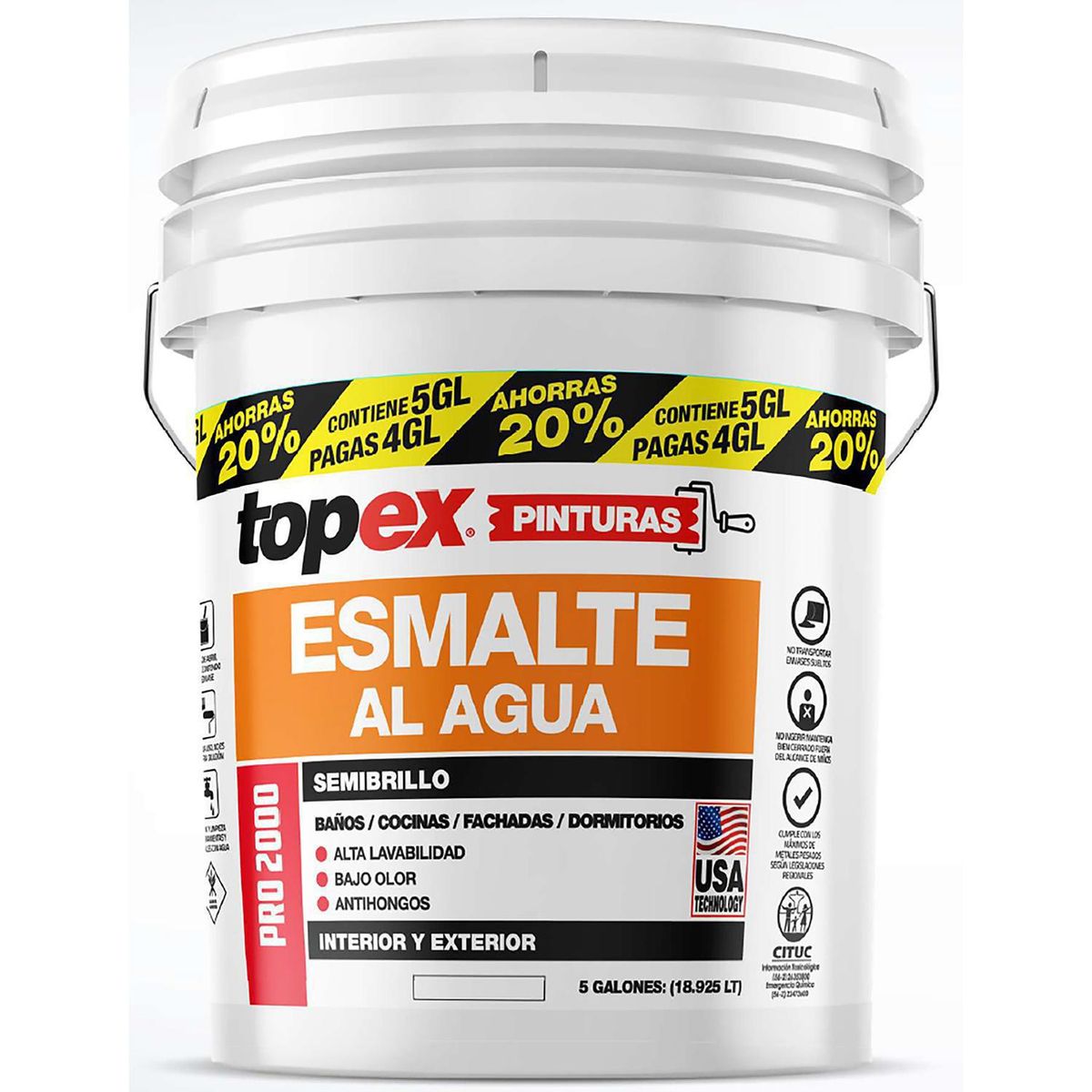 TOPEX - Esmalte al Agua Tineta 5 galón(es) Semibrillante Blanco