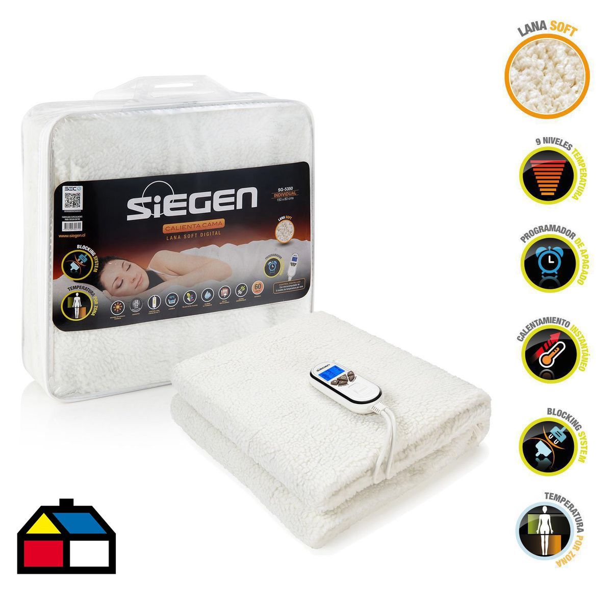 SIEGEN - Calientacamas Eléctrica Chiporro 1 plaza 60 W Blanco