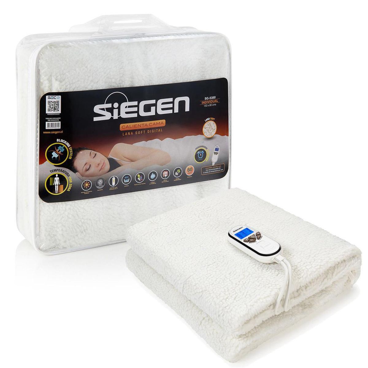 SIEGEN - Calientacamas Eléctrica Chiporro 1 plaza 60 W Blanco