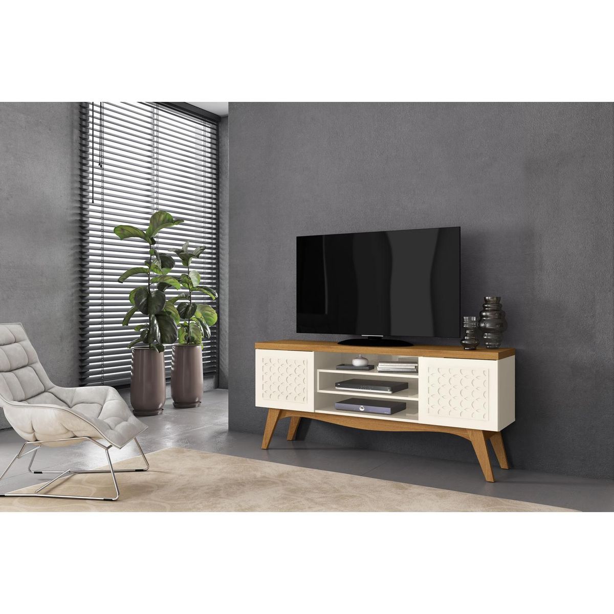 EXIT - Rack TV 70" 160x70,5x38 cm coral/blanco