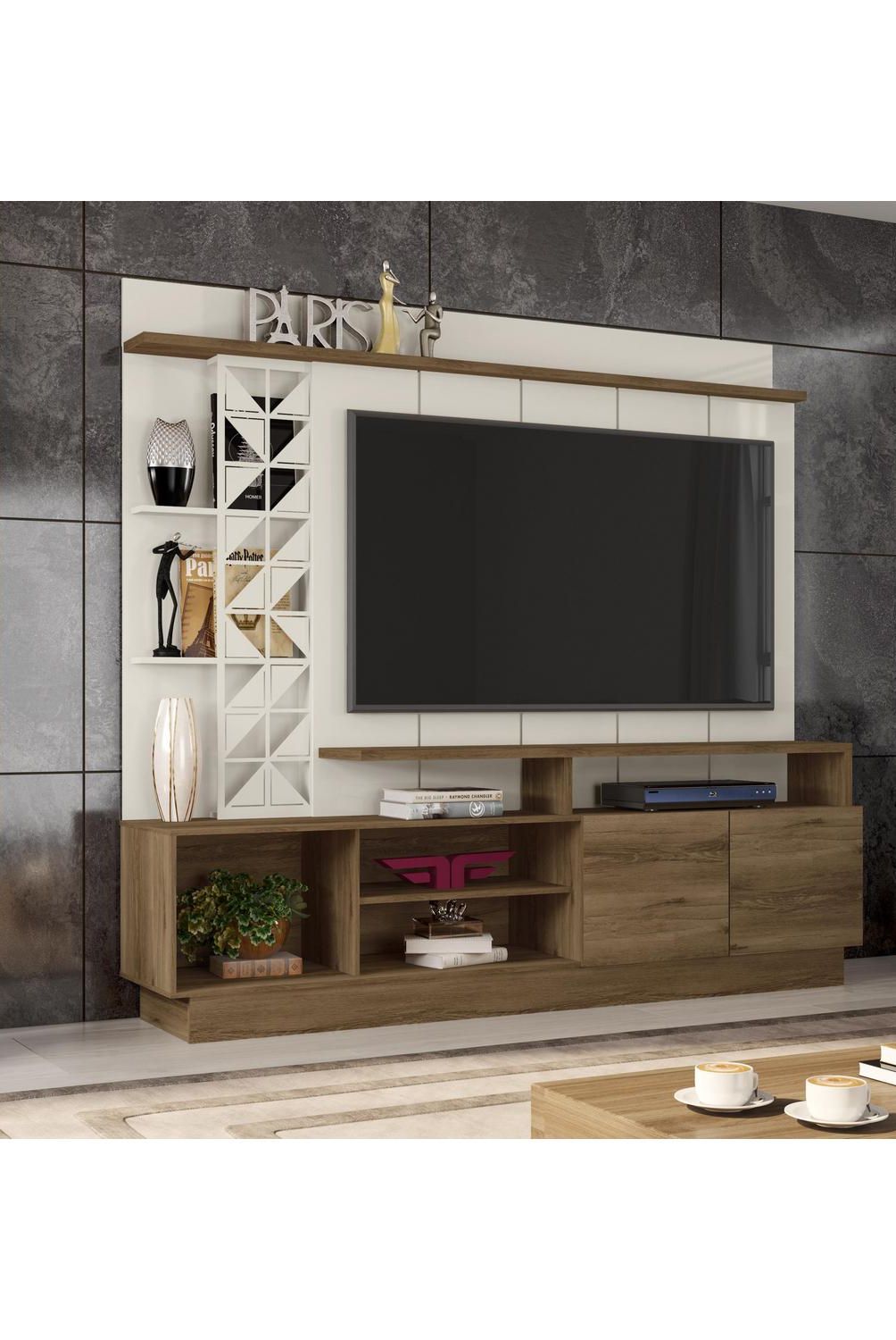 EXIT - Estante TV 65" 200x182x40 cm canela/blanco
