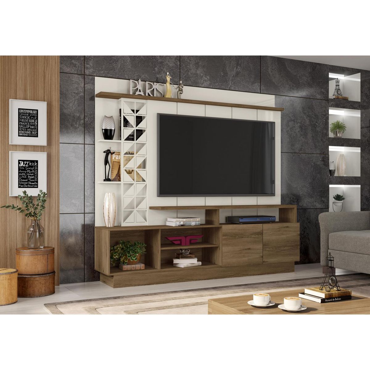 EXIT - Estante TV 65" 200x182x40 cm canela/blanco