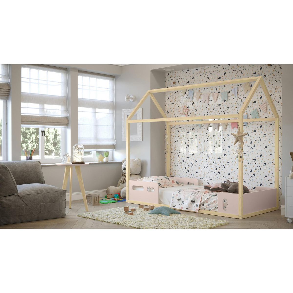 KIDSCOOL - Cama Infantil Casita Rosado