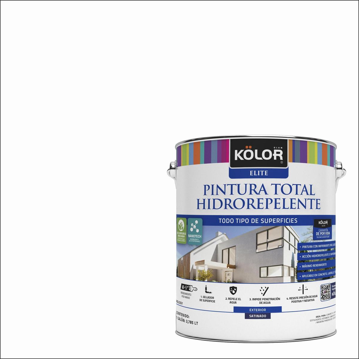 KOLOR - Pintura total hidrorepelente satín blanco 1galón