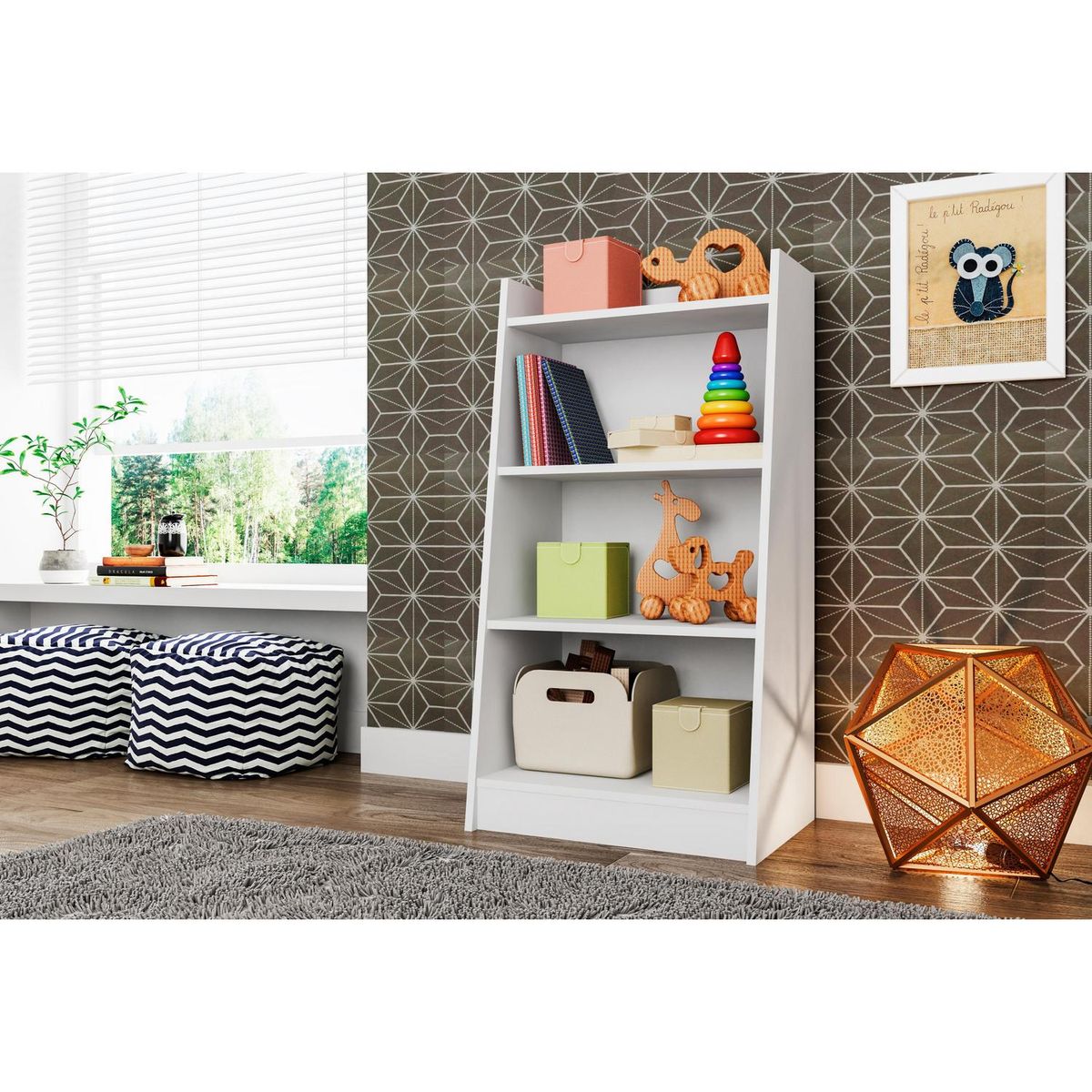 KIDSCOOL - Estante Zig Zag MDF 4 Nivel(es) 53x100x36.5 cm Blanco
