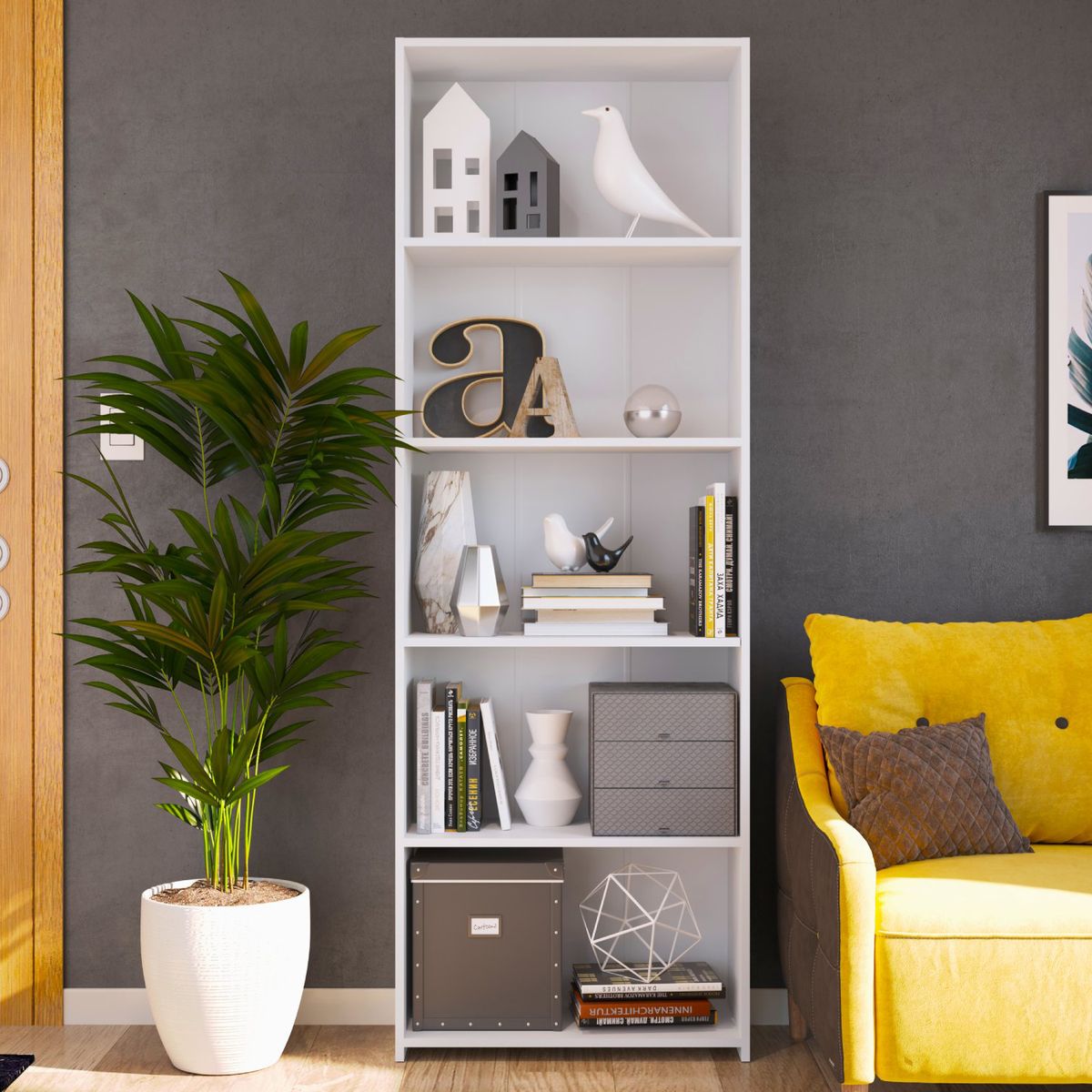 BE DESIGN - Estante Montreal MDF 5 Nivel(es) 63x182.4x26 cm Blanco