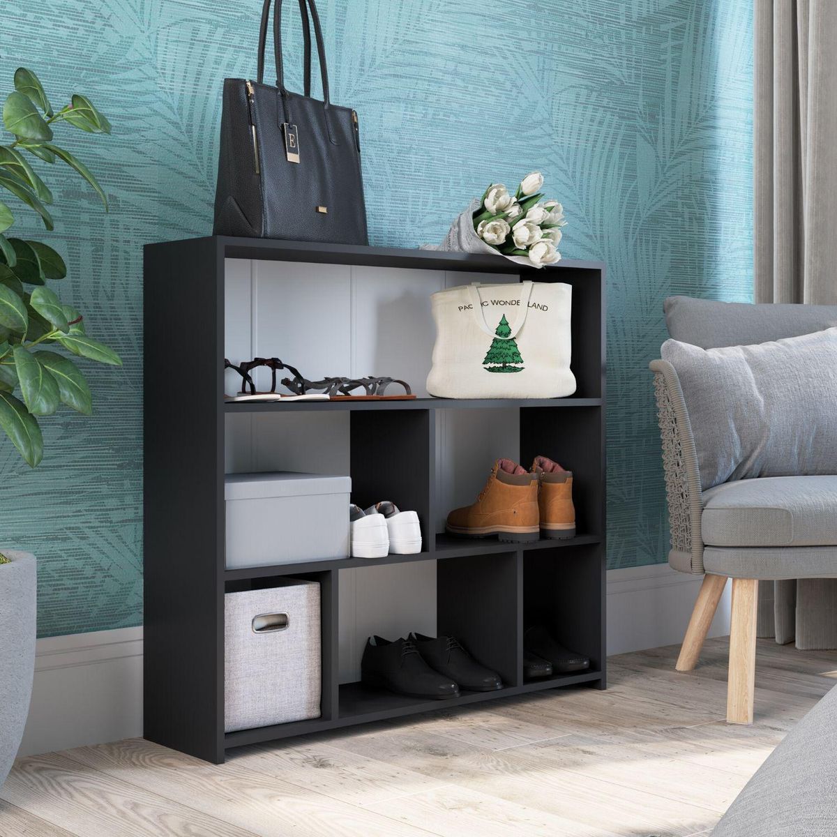 HOGA - Estante Emma MDP 3 Nivel(es) 93x90x26 cm Negro